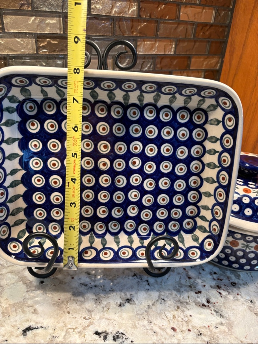 Hand-Painted Blue Polish Pottery Rectangular Baker - Picture 3 of 4
